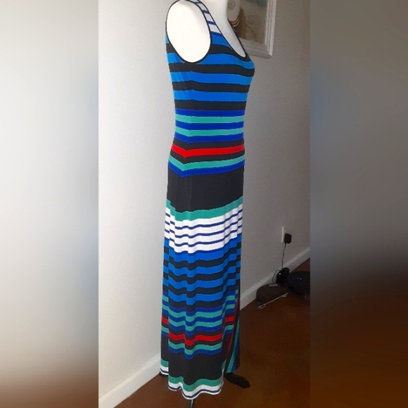 Ellen Tracy Multicolor Striped Tank Style Jersey Poly Knit Maxi Dress Size 6 - Picture 3 of 5